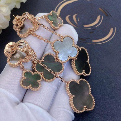 Miro CLOVER EARRINGS DARK MOP 4 MOTIFS ROSE GOLD
