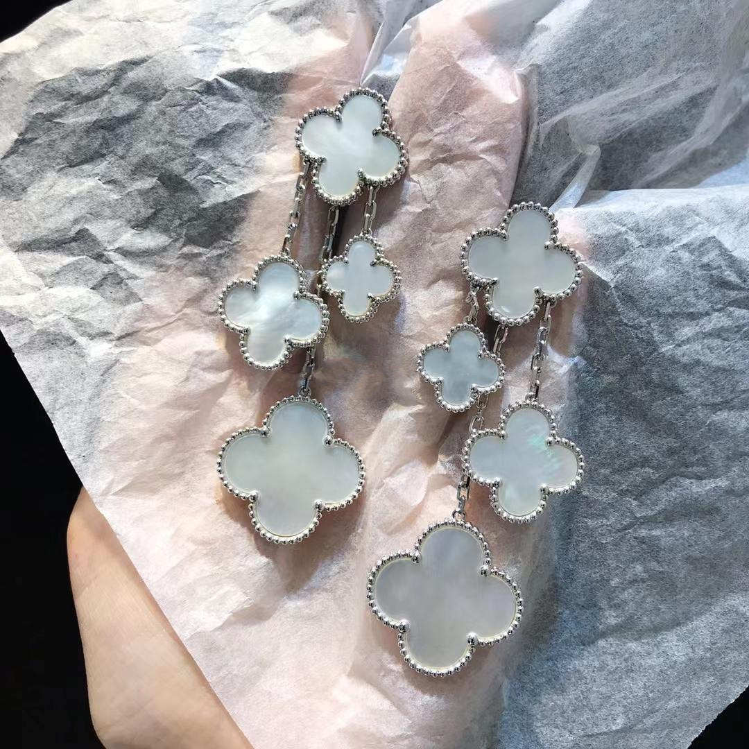 Miro CLOVER EARRINGS WHITE MOP 4 MOTIFS SILVER