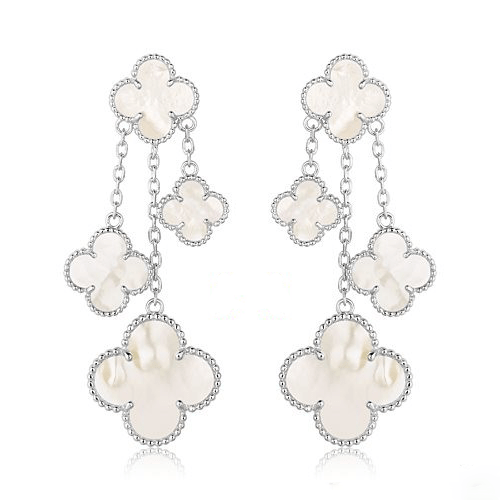Miro CLOVER EARRINGS WHITE MOP 4 MOTIFS SILVER