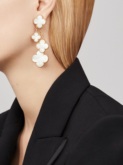 Miro CLOVER EARRINGS WHITE MOP 4 MOTIFS GOLD