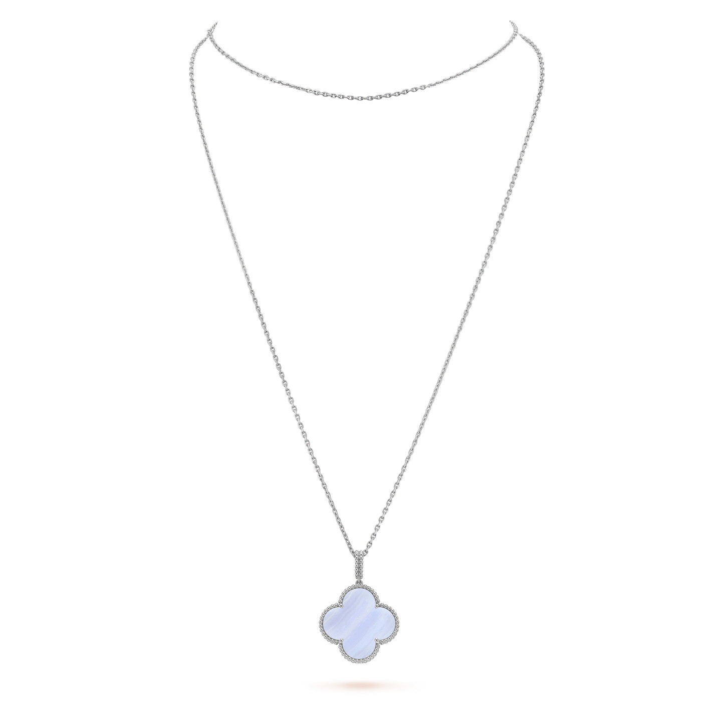 Miro CLOVER SILVER CHALCEDONY BIG CLOVER NECKLACE