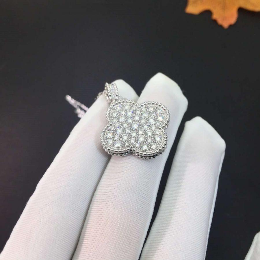 Miro CLOVER 25MM SILVER FULL DIAMOND BIG CLOVER NECKLACE