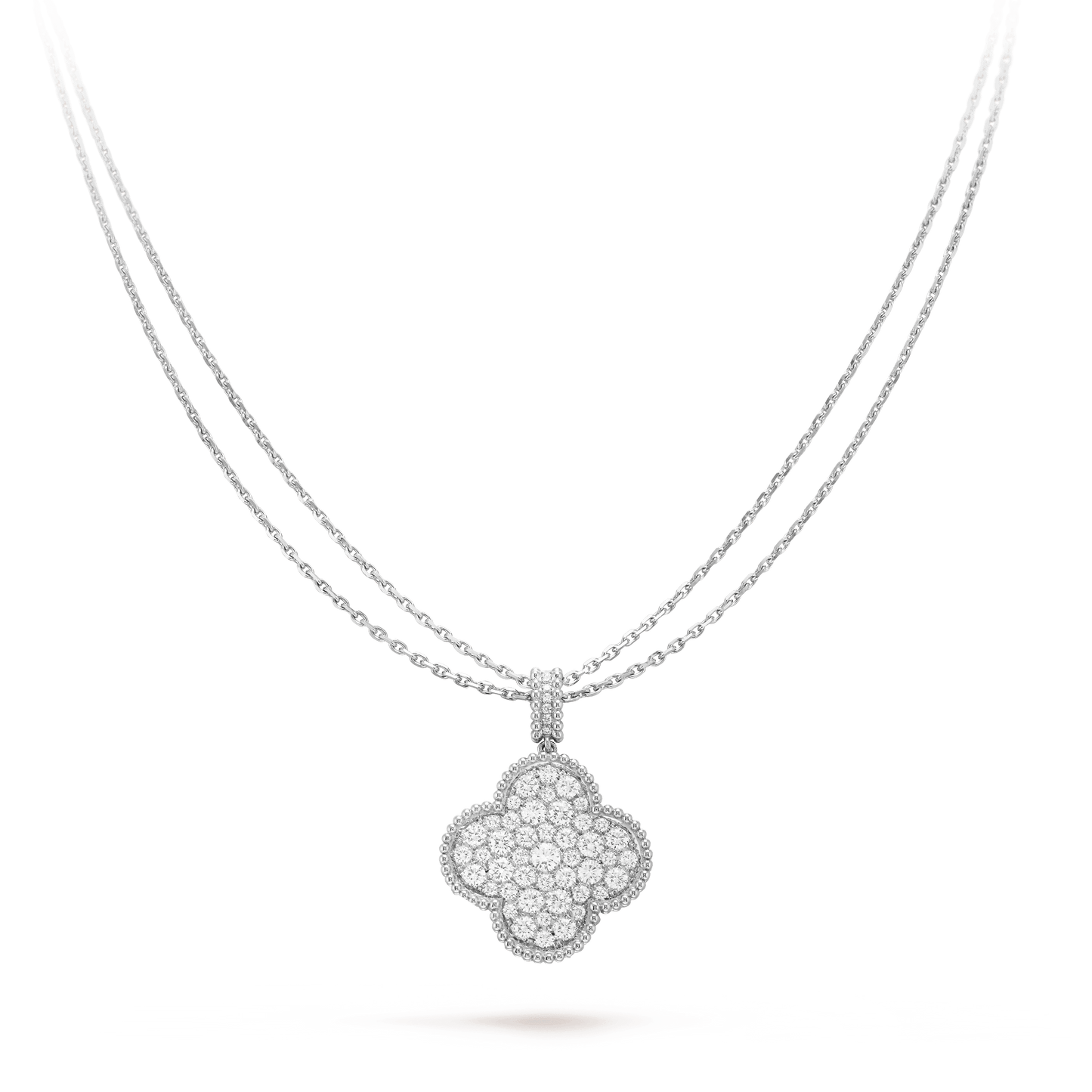Miro CLOVER 25MM SILVER FULL DIAMOND BIG CLOVER NECKLACE