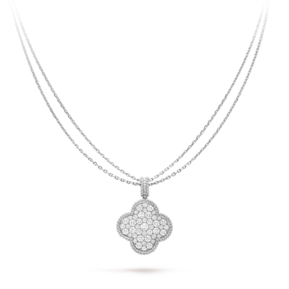 Miro CLOVER 25MM SILVER FULL DIAMOND BIG CLOVER NECKLACE