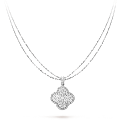 Miro CLOVER 25MM SILVER FULL DIAMOND BIG CLOVER NECKLACE
