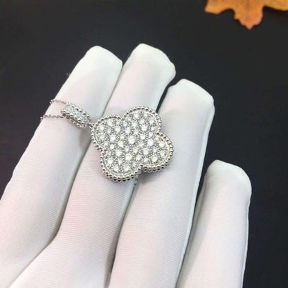 Miro CLOVER 25MM SILVER FULL DIAMOND BIG CLOVER NECKLACE
