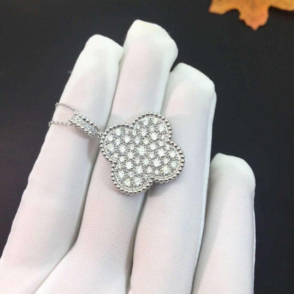 Miro CLOVER 25MM SILVER FULL DIAMOND BIG CLOVER NECKLACE