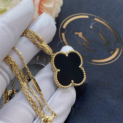 Miro CLOVER 25MM GOLD ONYX BIG CLOVER NECKLACE