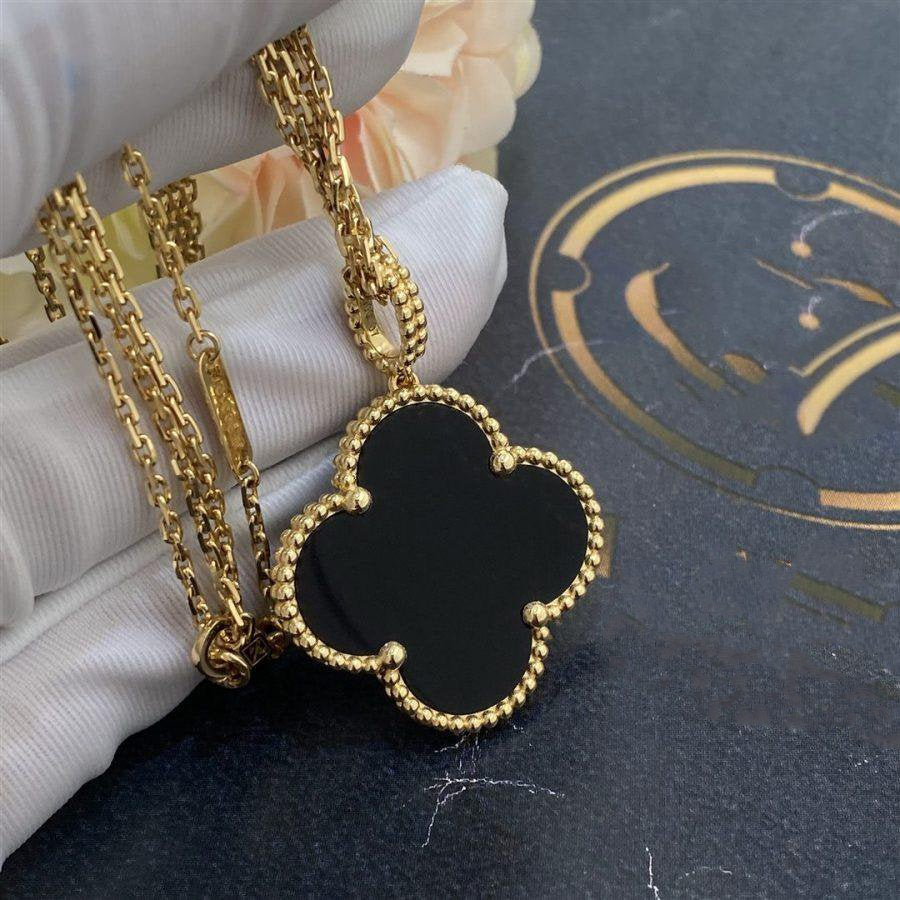 Miro CLOVER 25MM GOLD ONYX BIG CLOVER NECKLACE
