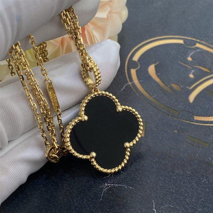 Miro CLOVER 25MM GOLD ONYX BIG CLOVER NECKLACE