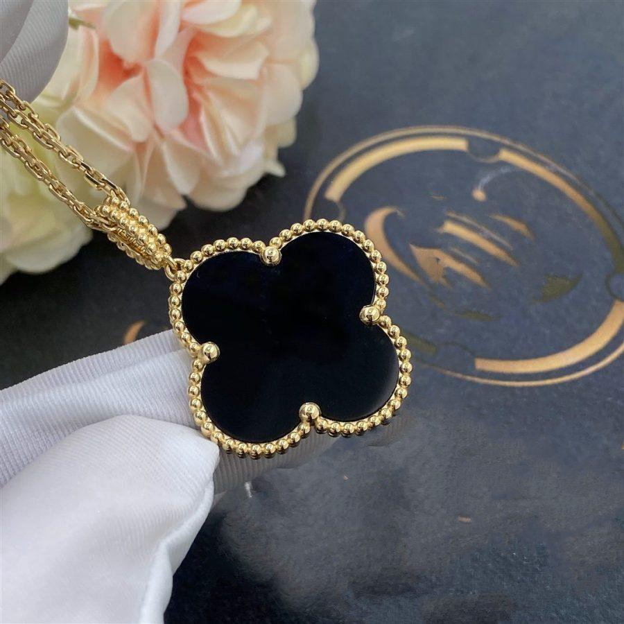 Miro CLOVER 25MM GOLD ONYX BIG CLOVER NECKLACE