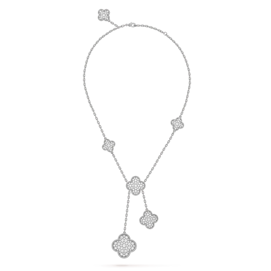 Miro CLOVER 5 MOTIFS SILVER DIAMONDS NECKLACE