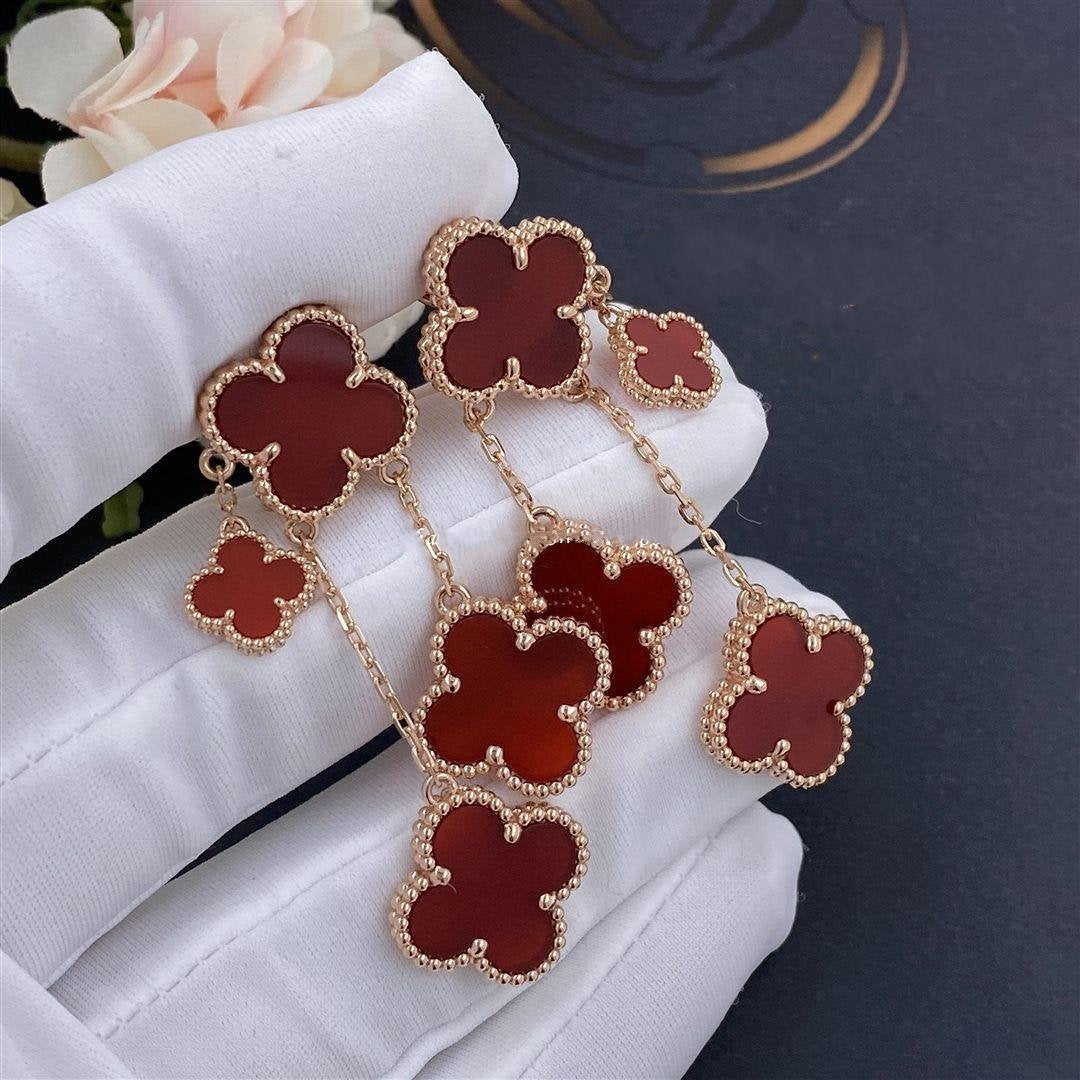 Miro CLOVER EARRINGS CARNELIAN 4 MOTIFS PINK GOLD