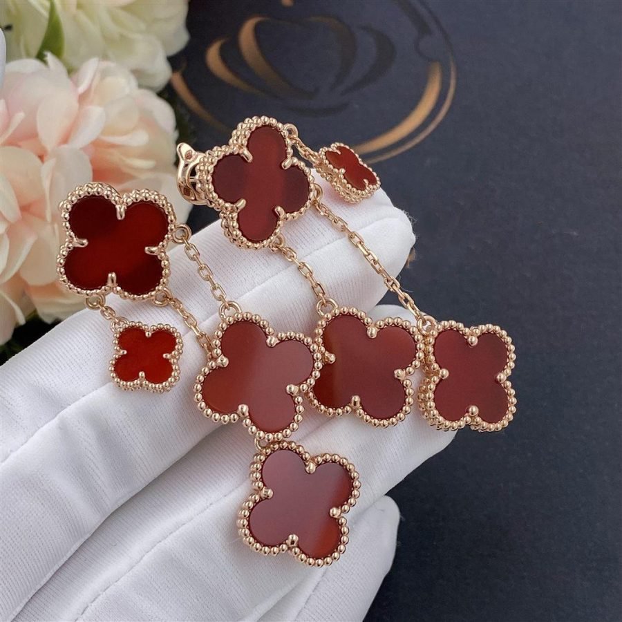 Miro CLOVER EARRINGS CARNELIAN 4 MOTIFS PINK GOLD
