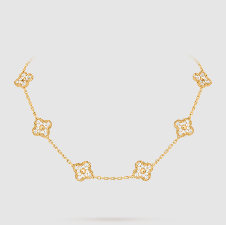 [Miro ]CLOVER 10 MOTIFS FULL DIAMOND NECKLACE