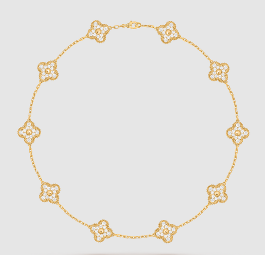 [Miro ]CLOVER 10 MOTIFS FULL DIAMOND NECKLACE