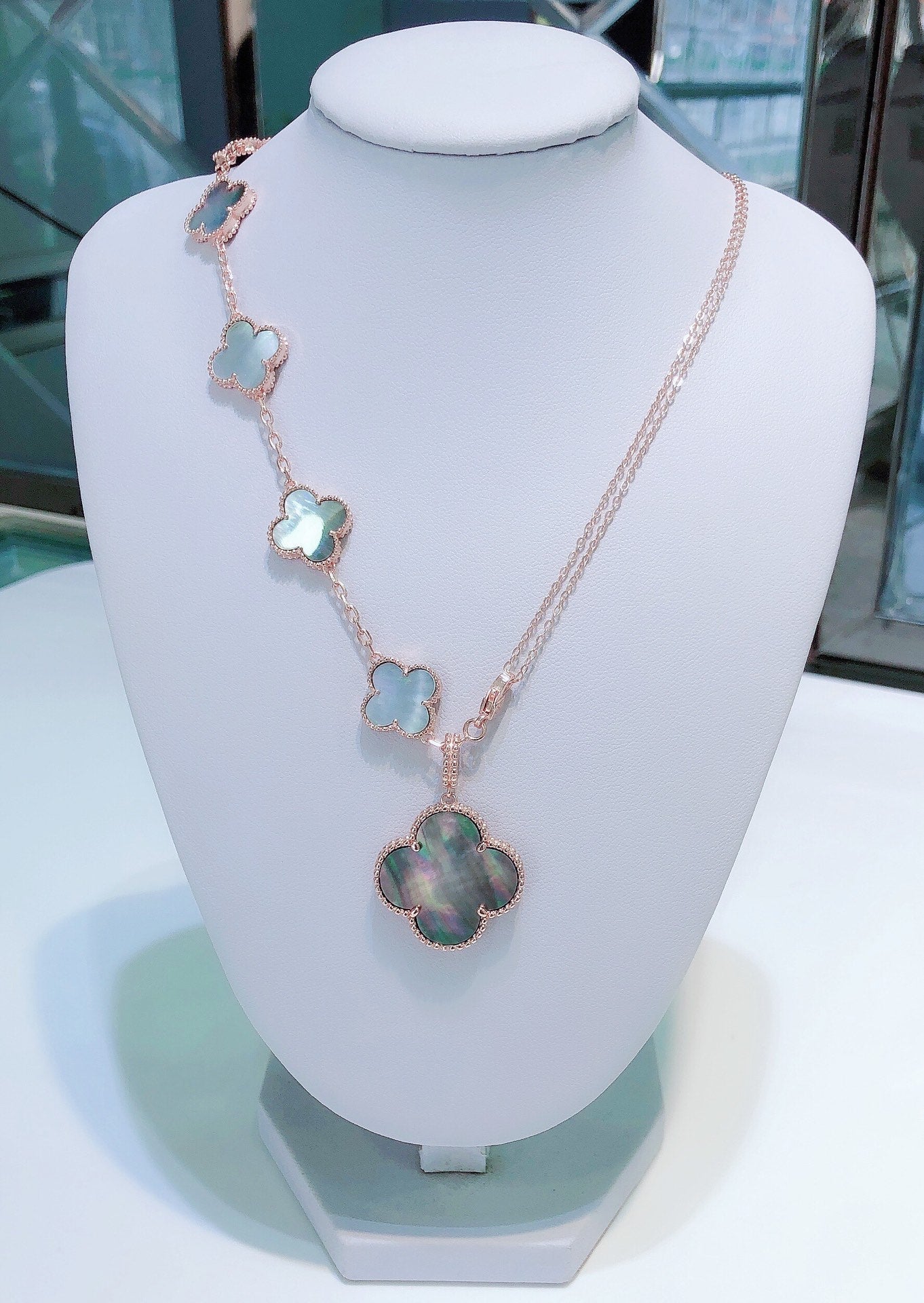 Miro COMBINED BRACELET 5 MOTIFS AND NECKLACE DARK MOP ROSE GOLD