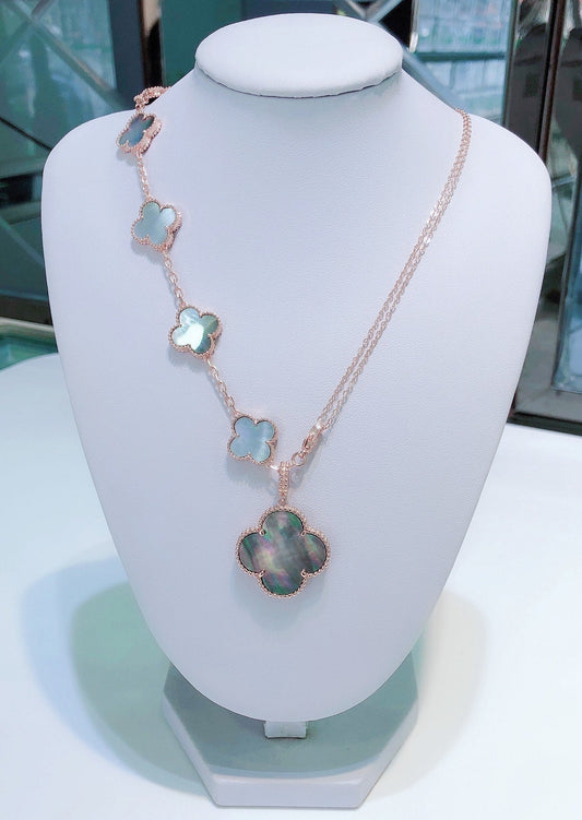 Miro COMBINED BRACELET 5 MOTIFS AND NECKLACE DARK MOP ROSE GOLD