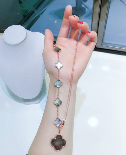Miro COMBINED BRACELET 5 MOTIFS AND NECKLACE DARK MOP ROSE GOLD