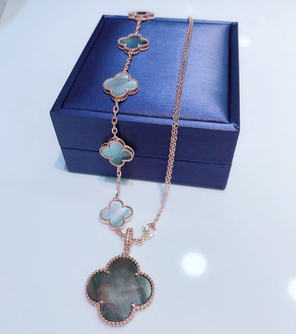 Miro COMBINED BRACELET 5 MOTIFS AND NECKLACE DARK MOP ROSE GOLD