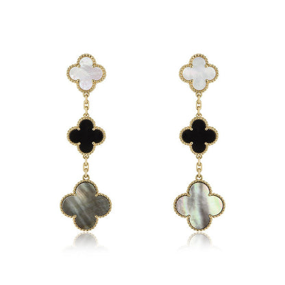 Miro CLOVER EARRINGS GOLD ONYX MOP 3 MOTIF
