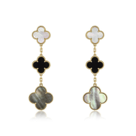 Miro CLOVER EARRINGS GOLD ONYX MOP 3 MOTIF