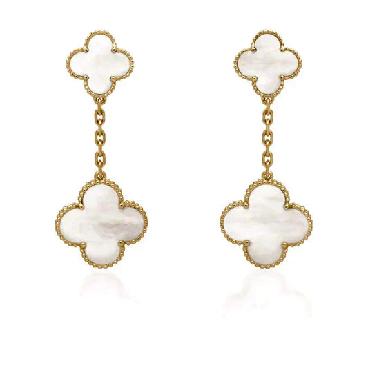 Miro CLOVER 2 MOTIF WHITE MOP EARRINGS
